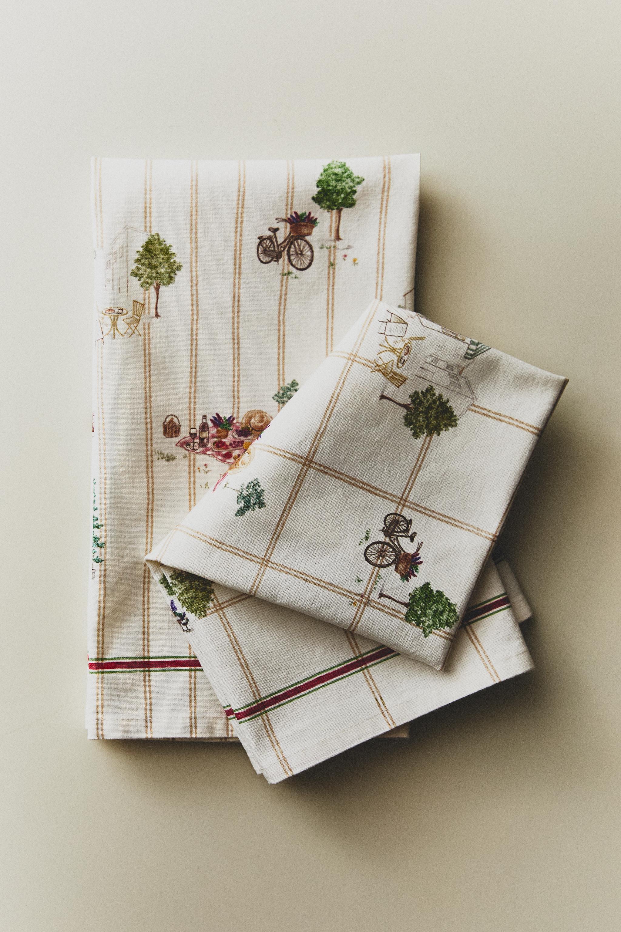 LOT TORCHONS CUISINE COTON FLEURS (LOT DE 2)